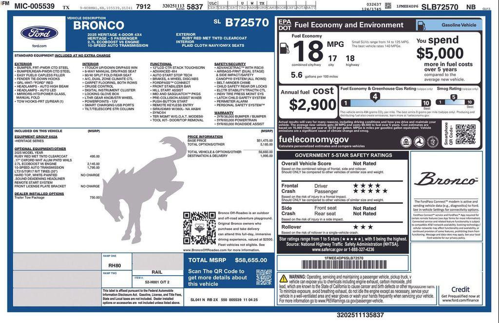 new 2025 Ford Bronco car, priced at $54,254