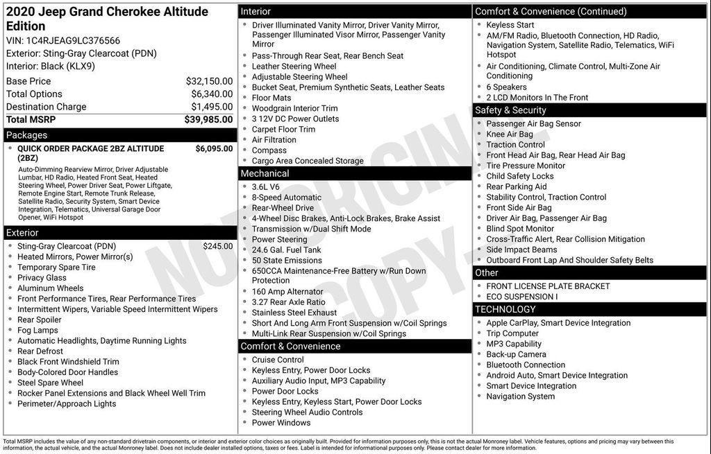 used 2020 Jeep Grand Cherokee car, priced at $14,049
