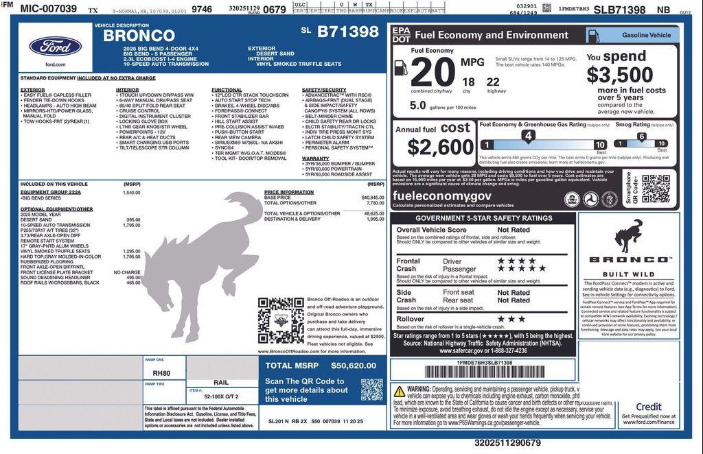 new 2025 Ford Bronco car, priced at $47,046