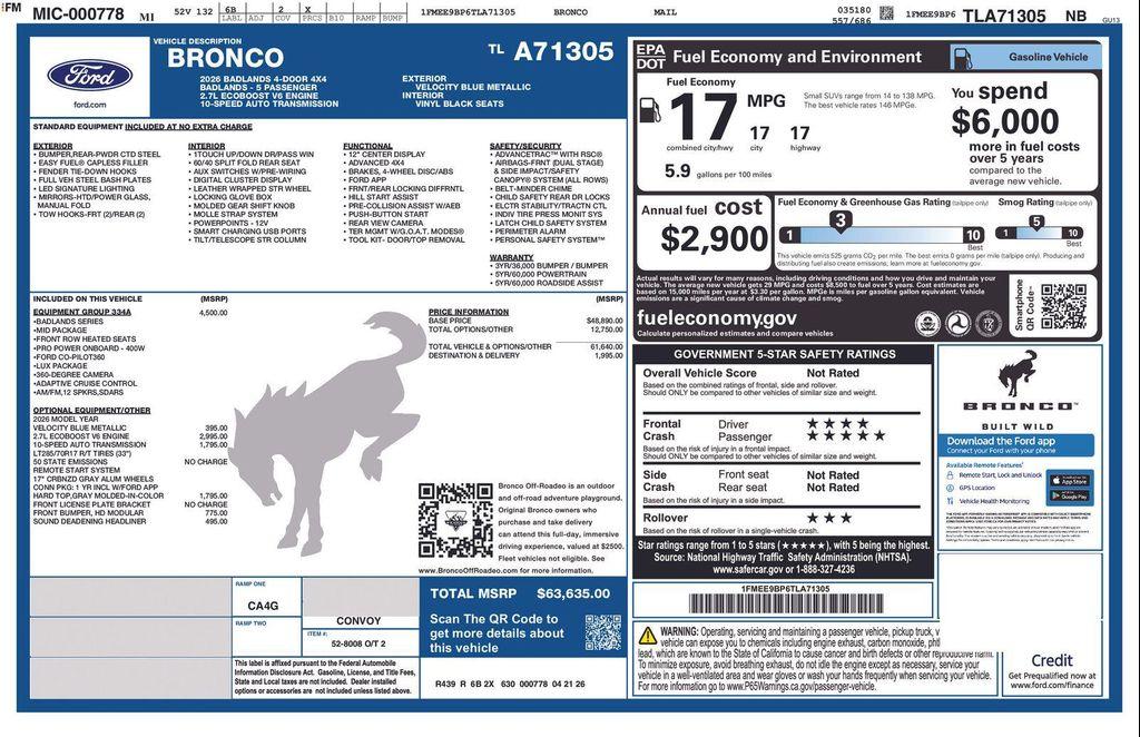 new 2026 Ford Bronco car, priced at $78,590