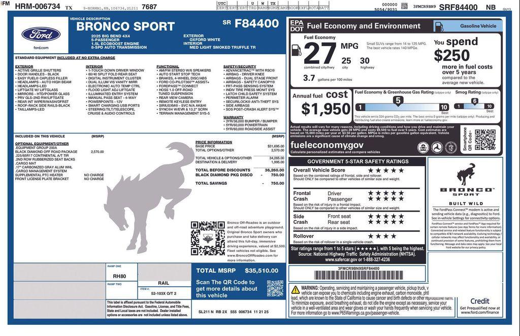 new 2025 Ford Bronco Sport car, priced at $33,369