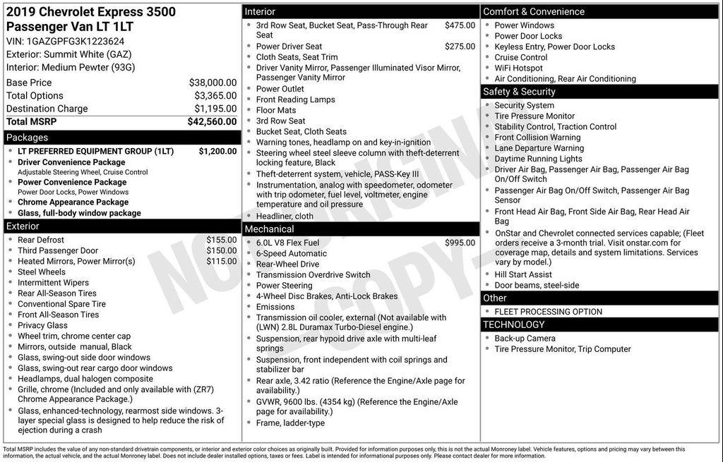 used 2019 Chevrolet Express 3500 car, priced at $17,267