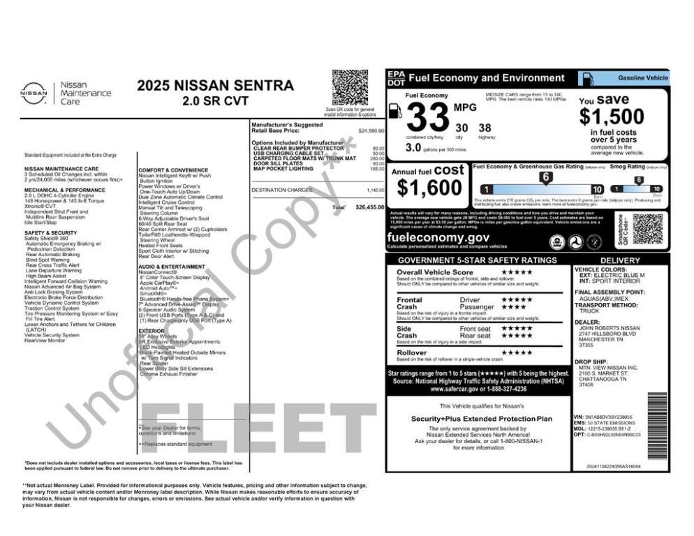 used 2025 Nissan Sentra car, priced at $23,800