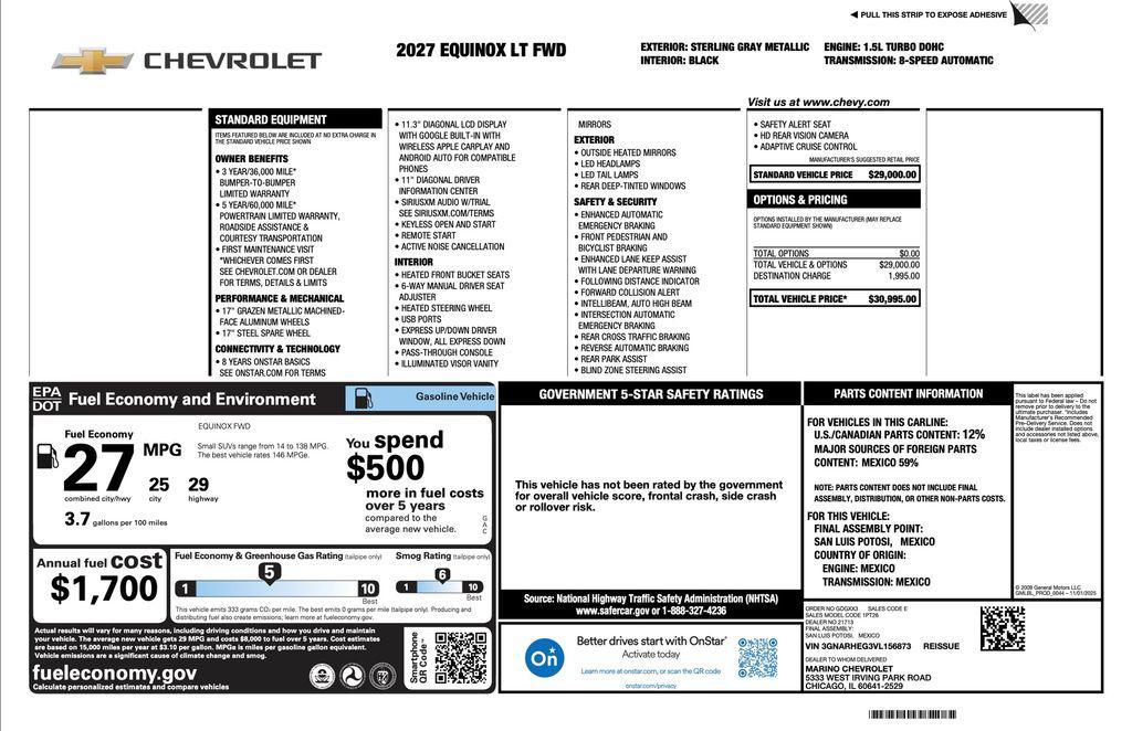 new 2027 Chevrolet Equinox car, priced at $28,373