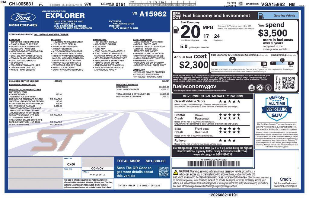 new 2027 Ford Explorer car, priced at $60,490