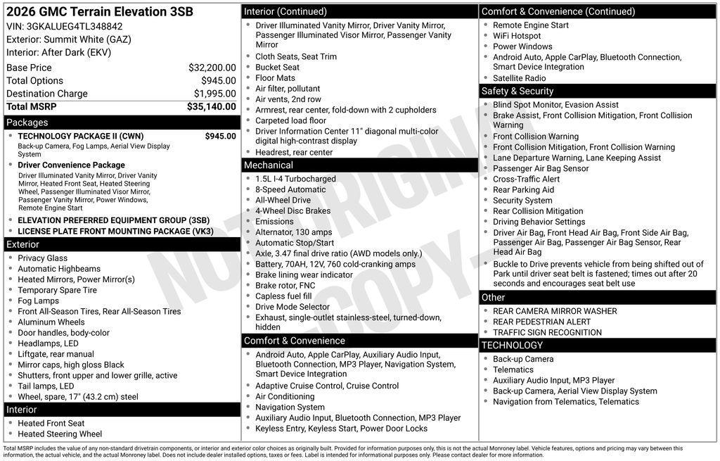 new 2026 GMC Terrain car, priced at $31,500