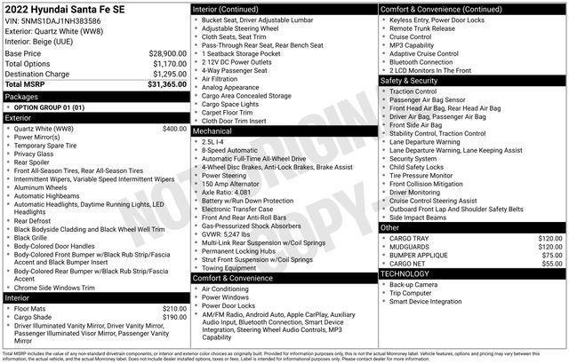 used 2022 Hyundai Santa Fe car, priced at $21,000