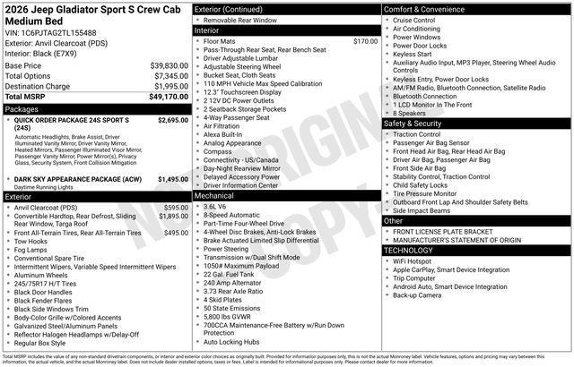 new 2026 Jeep Gladiator car, priced at $45,670