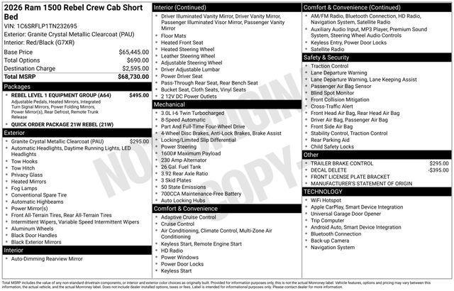 new 2026 Ram 1500 car, priced at $64,230