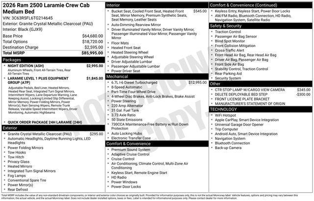 new 2026 Ram 2500 car, priced at $83,390