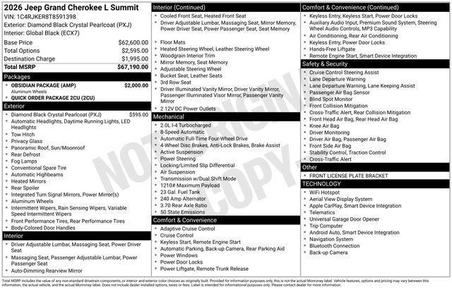 new 2026 Jeep Grand Cherokee L car, priced at $62,890