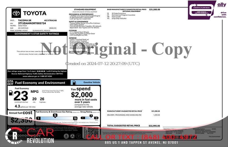 used 2024 Toyota Tacoma car, priced at $27,345