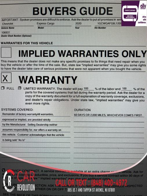 used 2020 Chevrolet Express 2500 car, priced at $14,720