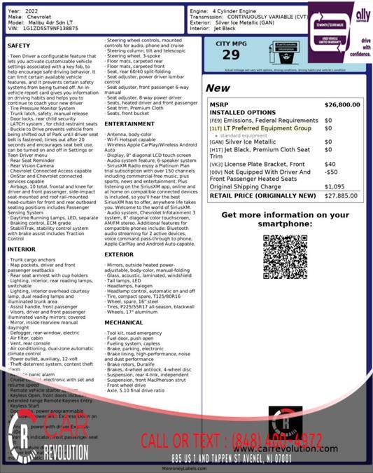 used 2022 Chevrolet Malibu car, priced at $13,650