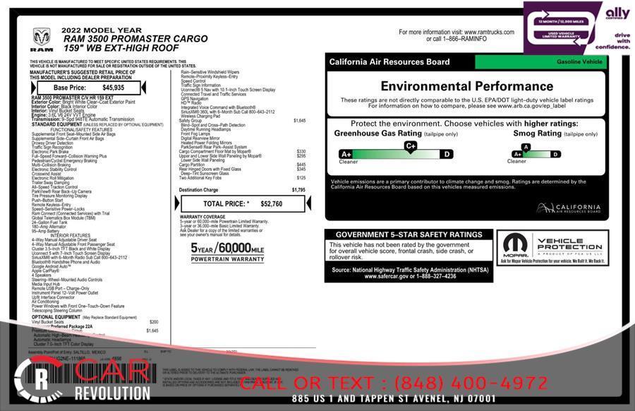 used 2022 Ram ProMaster 3500 car, priced at $15,750