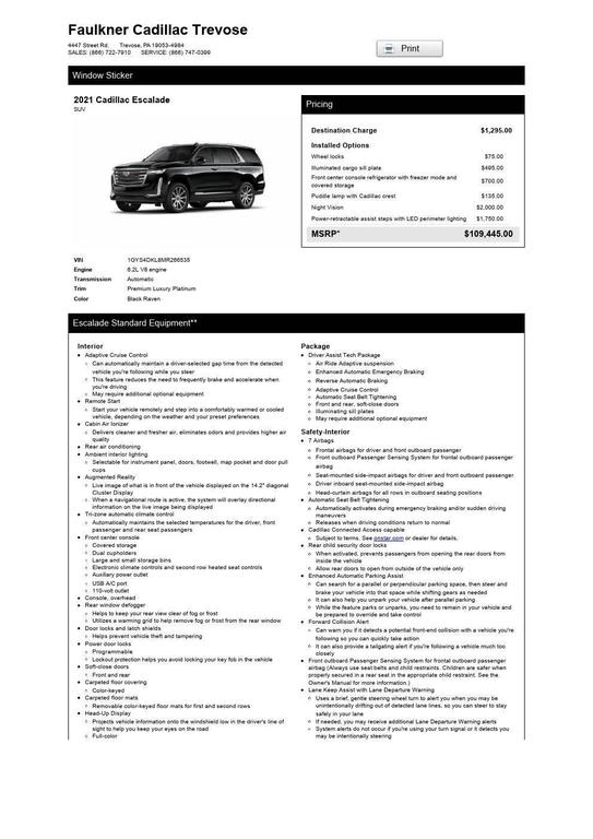 used 2021 Cadillac Escalade car, priced at $60,485