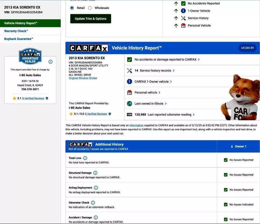 used 2013 Kia Sorento car, priced at $8,499