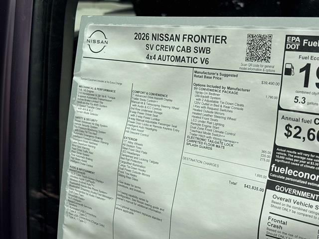 new 2026 Nissan Frontier car, priced at $42,305