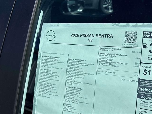 new 2026 Nissan Sentra car, priced at $23,564