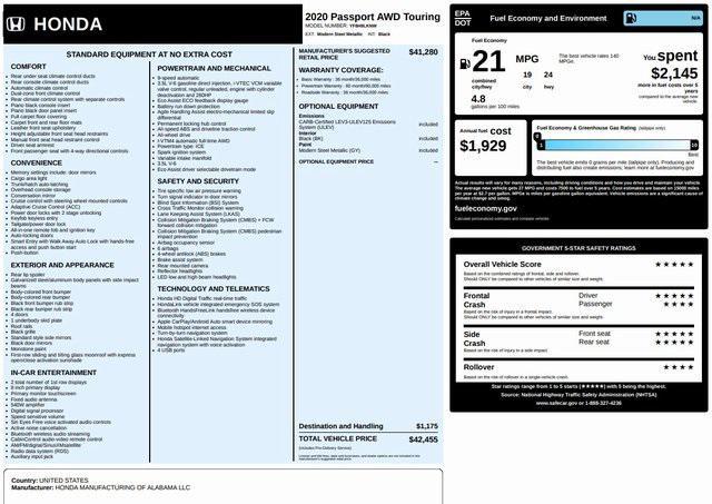 used 2020 Honda Passport car, priced at $19,345