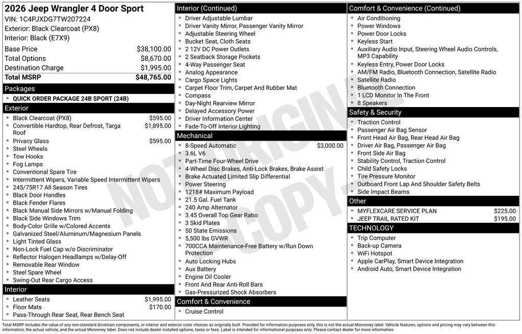 new 2026 Jeep Wrangler car, priced at $48,765
