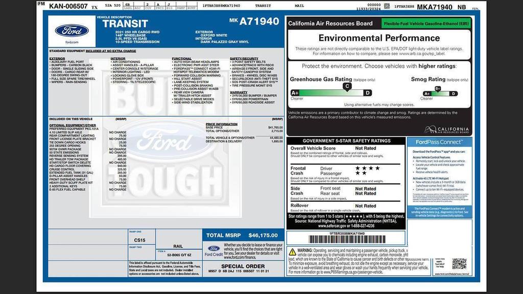 used 2021 Ford Transit-250 car, priced at $31,995