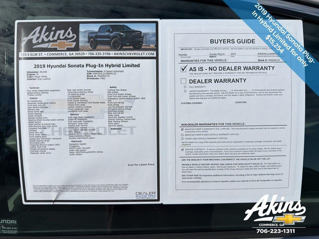 used 2019 Hyundai Sonata Plug-In Hybrid car, priced at $15,254