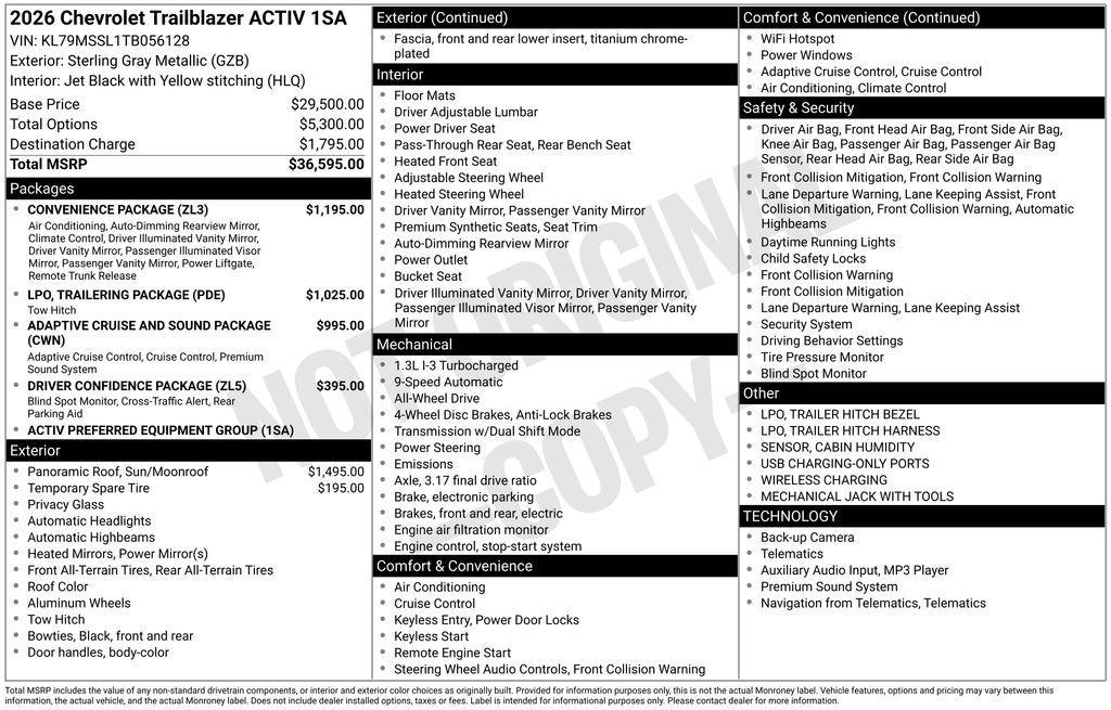 new 2026 Chevrolet TrailBlazer car, priced at $33,240