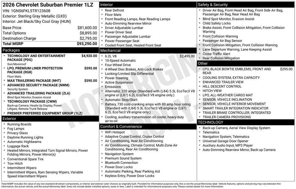 new 2026 Chevrolet Suburban car, priced at $87,129