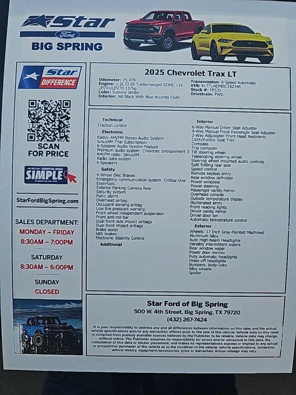 used 2025 Chevrolet Trax car, priced at $23,381