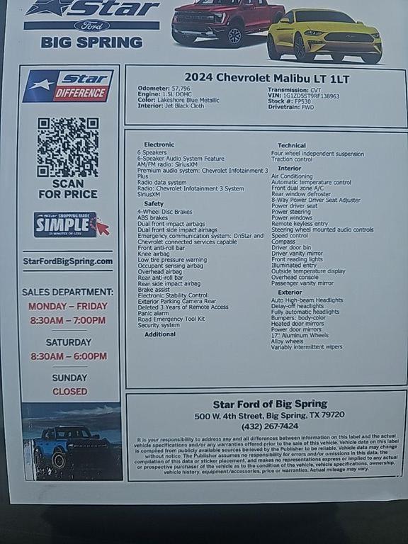 used 2024 Chevrolet Malibu car, priced at $20,981