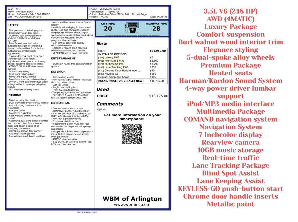 used 2013 Mercedes-Benz C-Class car, priced at $10,995