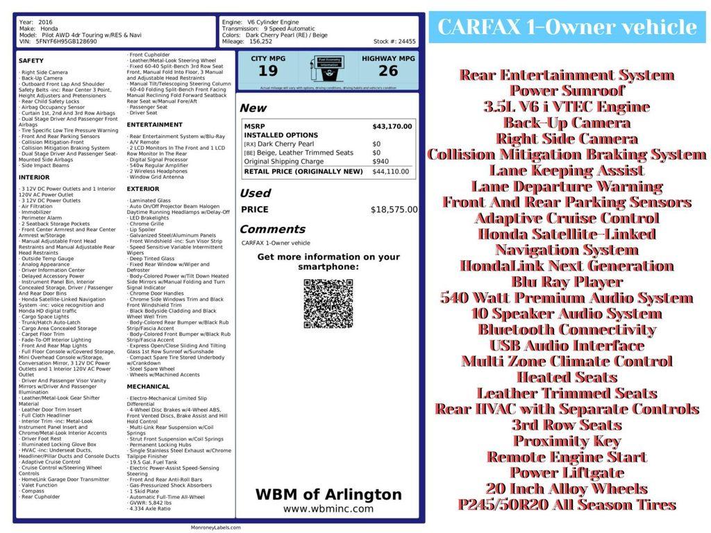 used 2016 Honda Pilot car, priced at $13,495