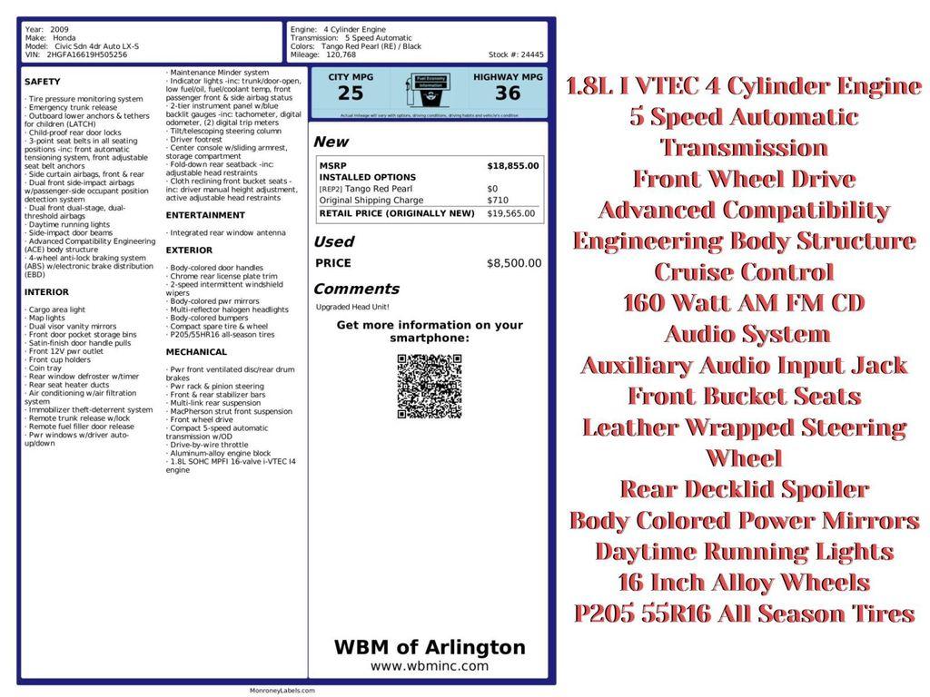 used 2009 Honda Civic car, priced at $7,495