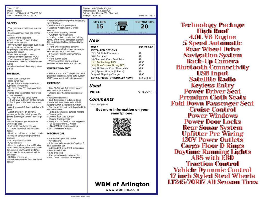 used 2012 Nissan NV Cargo car, priced at $11,995