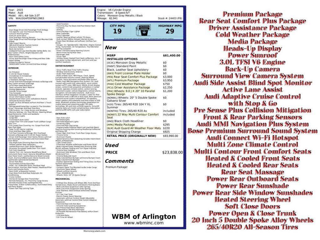 used 2015 Audi A8 car, priced at $17,895