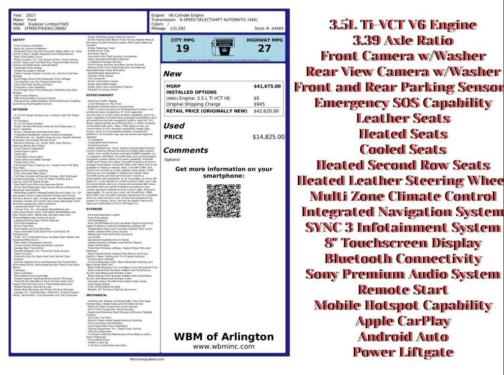 used 2017 Ford Explorer car, priced at $12,995