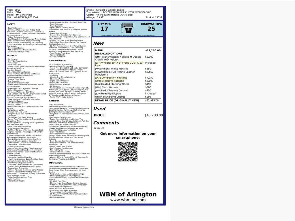 used 2018 BMW M4 car, priced at $41,995