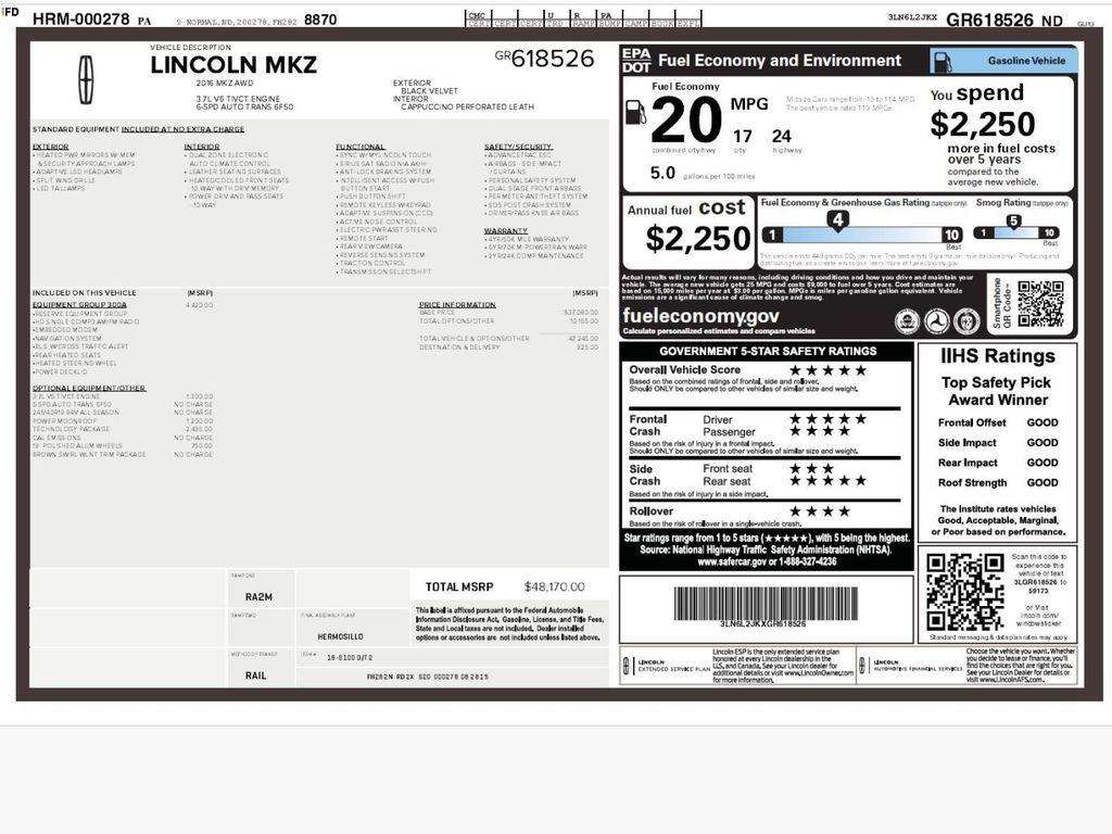 used 2016 Lincoln MKZ car, priced at $12,795