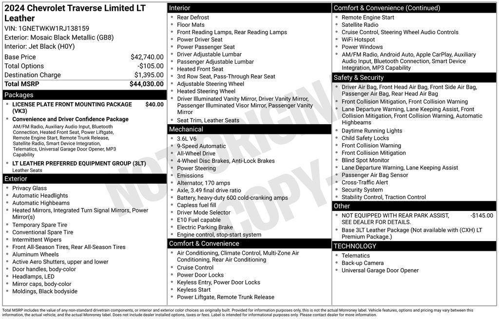 used 2024 Chevrolet Traverse car, priced at $33,000