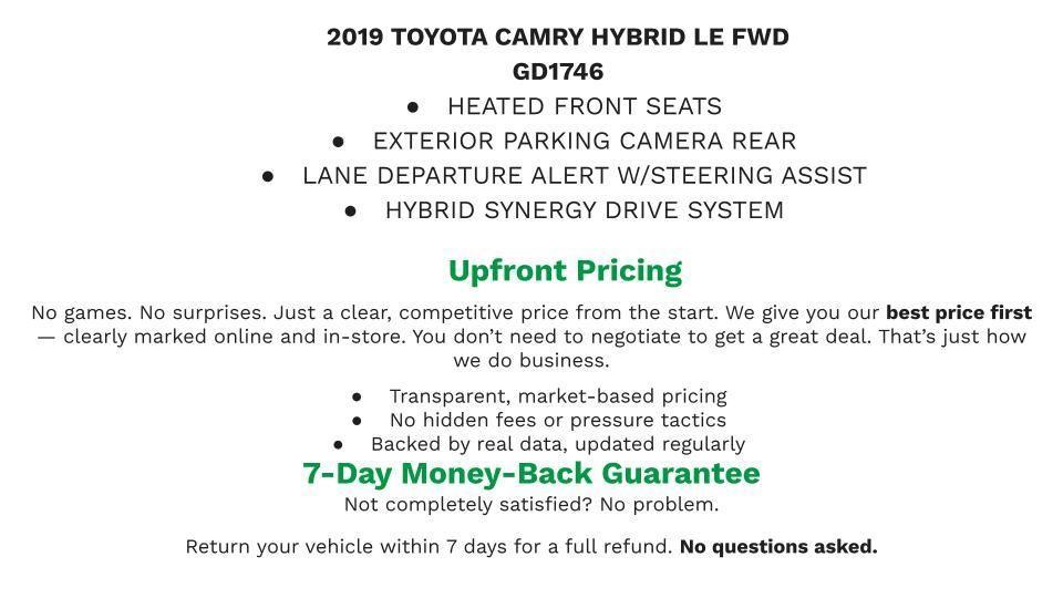 used 2019 Toyota Camry Hybrid car, priced at $24,316