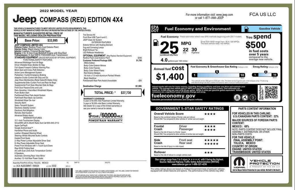 used 2022 Jeep Compass car, priced at $20,795
