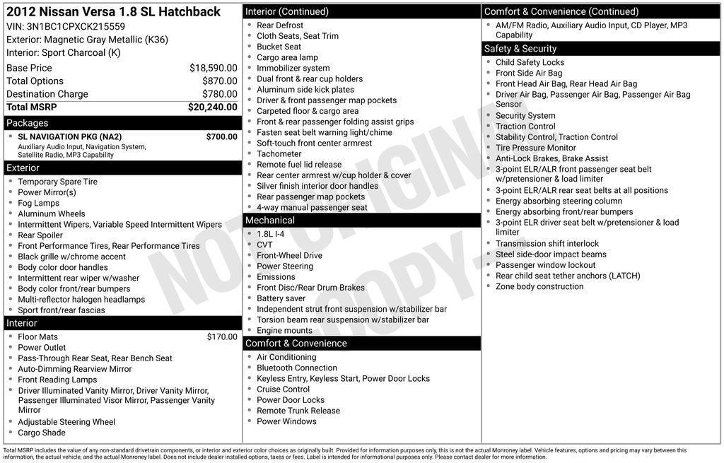 used 2012 Nissan Versa car, priced at $10,859