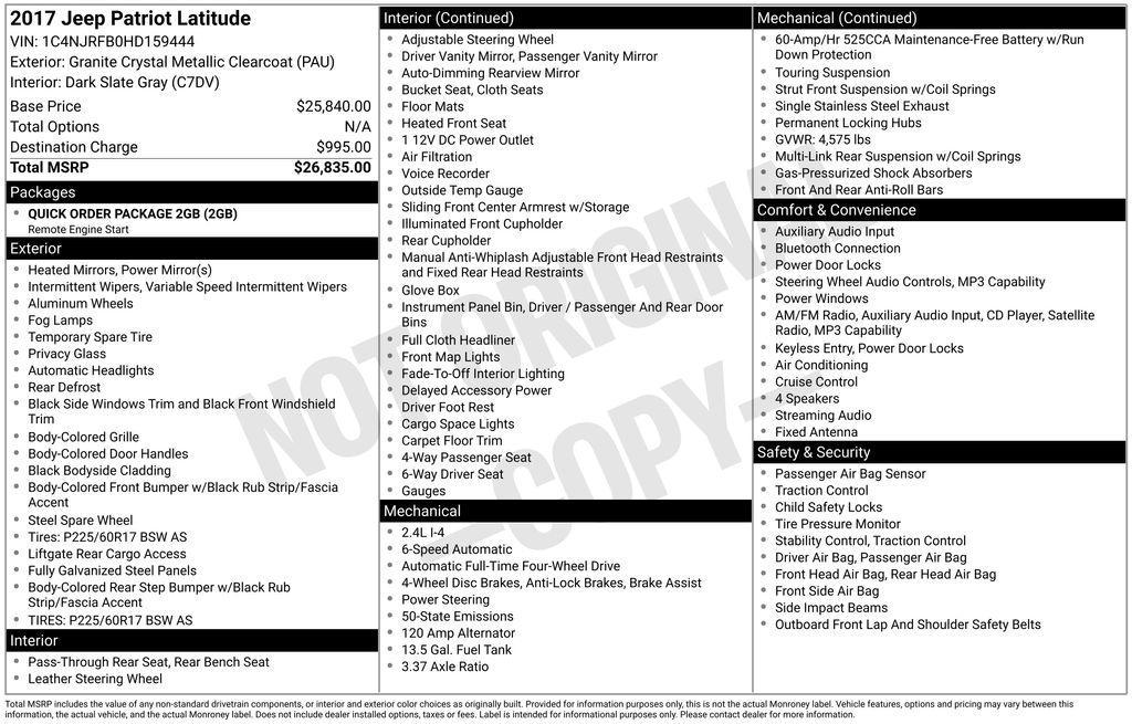 used 2017 Jeep Patriot car, priced at $12,907