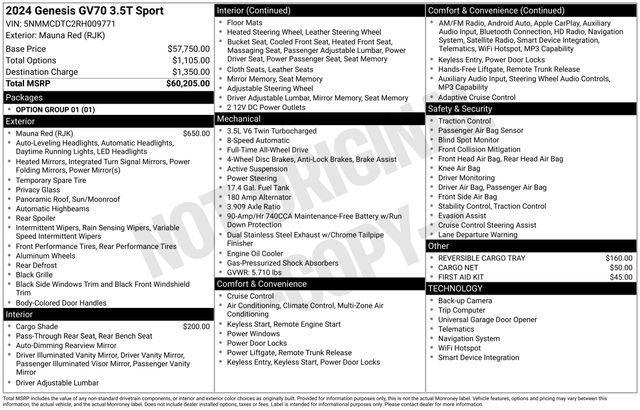 used 2024 Genesis GV70 car, priced at $45,977