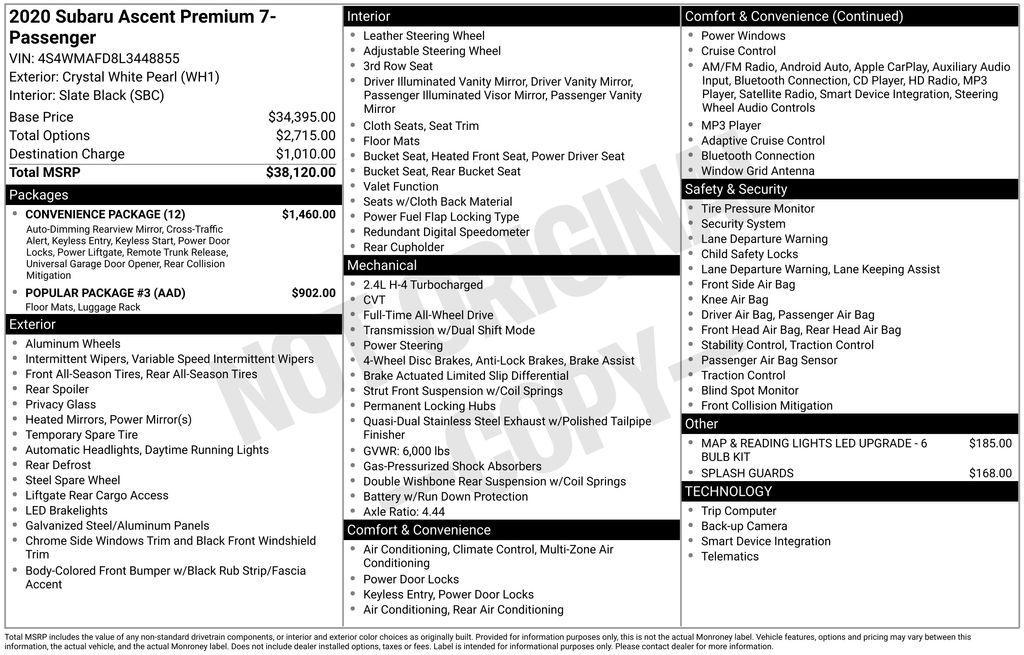 used 2020 Subaru Ascent car, priced at $17,500