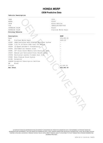 new 2026 Honda Pilot car, priced at $58,942