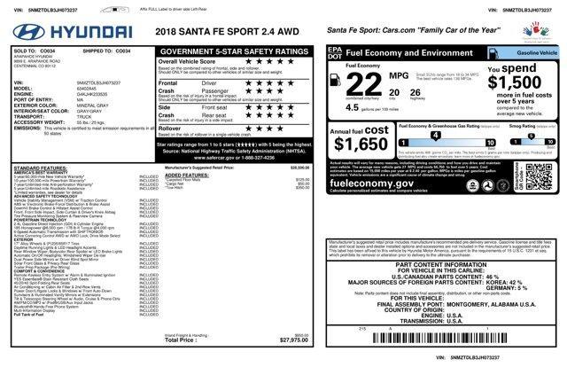 used 2018 Hyundai Santa Fe Sport car, priced at $17,937