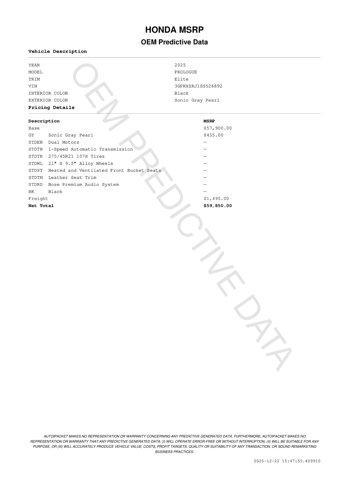 new 2025 Honda Prologue car, priced at $52,850