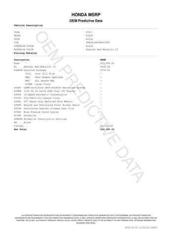 new 2026 Honda Pilot car, priced at $54,895